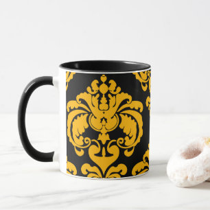 Bold Yellow & Black Elegant Chic Damask Pattern Mug