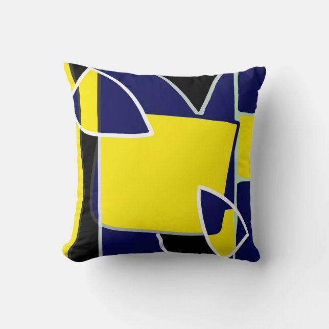 Bold Yellow Blue Black Abstract Art Lines Throw Pillow (Front)