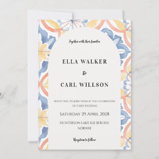 Bold Yellow Blue Orange Italian Tile Wedding Invitation