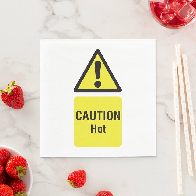 Bold Yellow Caution Hot Sign Safety  Napkins (Creator Uploaded)