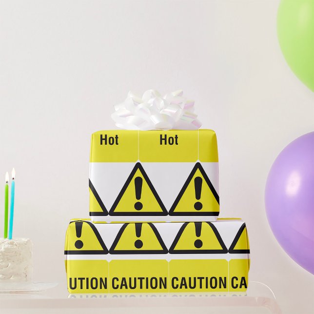 Bold Yellow Caution Hot Sign Safety  Wrapping Paper (Creator Uploaded)
