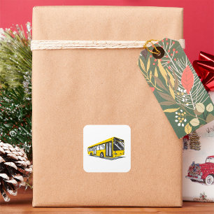 Bold Yellow City Bus Public Transport Square Sticker