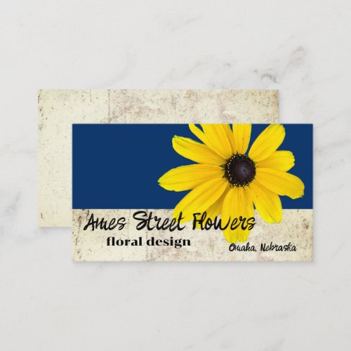 bold yellow flower on dark blue florist designer  business card