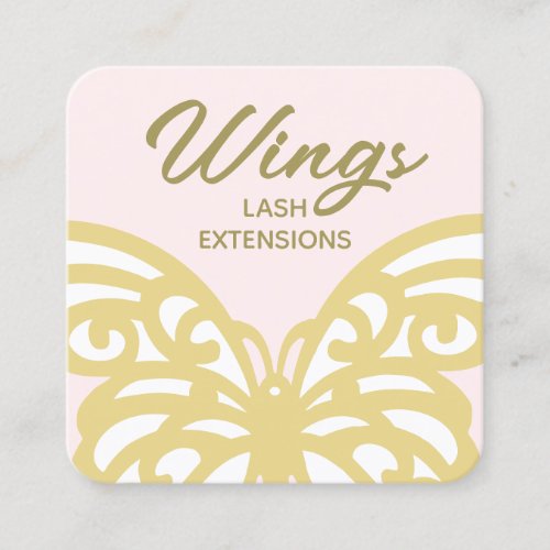 Bold Yellow Gold  Butterfly Pink Modern Beauty Square Business Card