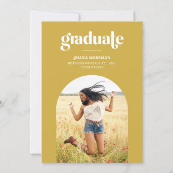 Bold Yellow Graduate Trendy Typography Graduation Invitation by dulceevents at Zazzle