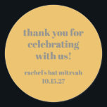 Bold Yellow Gray Custom Cute Bat Mitzvah Thank You Classic Round Sticker<br><div class="desc">Bold Typography Yellow Gray Custom Cute Bat Mitzvah Thank You Classic Round Sticker</div>