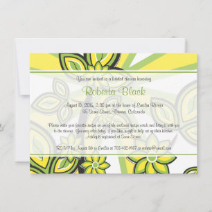 Bold Yellow Green Floral Recipe Bridal Shower Invitation