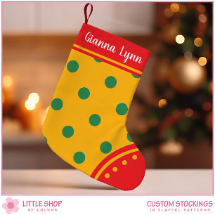 Bold Yellow Green Polka Dot Customizable Kids Small Christmas Stocking