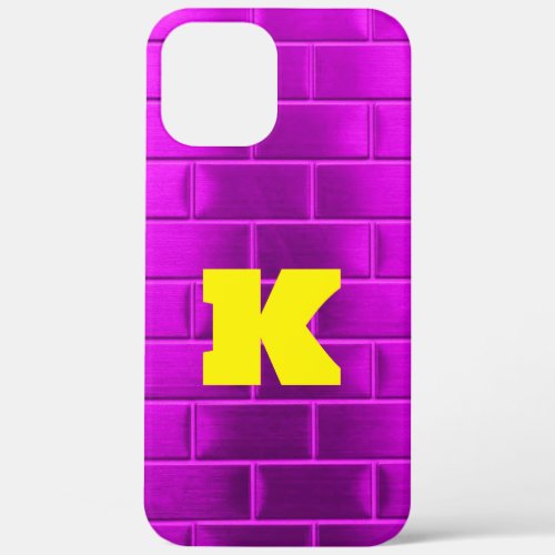 Bold Yellow K on Purple Brick Custom monogram  iPhone 12 Pro Max Case