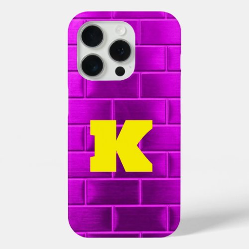 Bold Yellow K on Purple Brick Custom monogram  iPhone 15 Pro Case