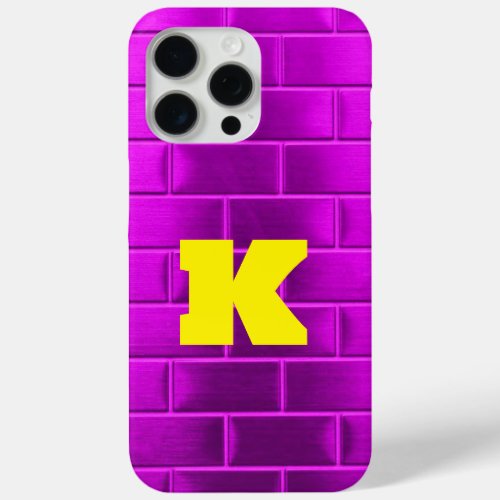 Bold Yellow K on Purple Brick Custom monogram  iPhone 15 Pro Max Case