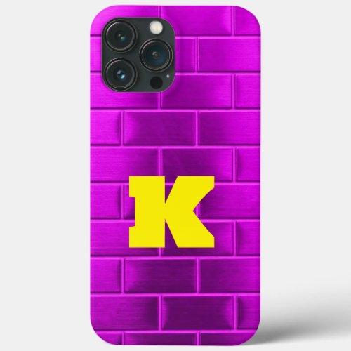 Bold Yellow K on Purple Brick Custom monogram  iPhone 13 Pro Max Case