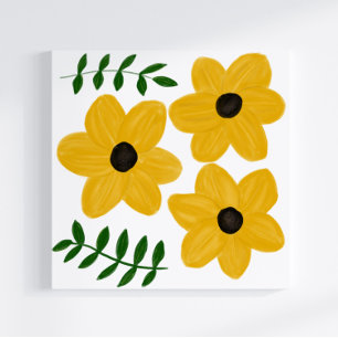 Bold Yellow Modern Flower Graphic Painting Faux Canvas Print