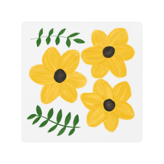 Bold Yellow Modern Flower Graphic Painting Metal Print (Front)