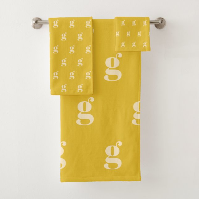 Bold Yellow Monogram Initial Pattern Custom Gift Bath Towel Set (Insitu)