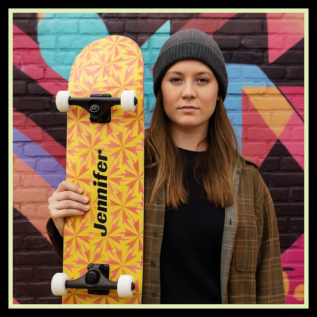 Bold Yellow Orange Pink Geometric Pattern Skateboard (Creator Uploaded)