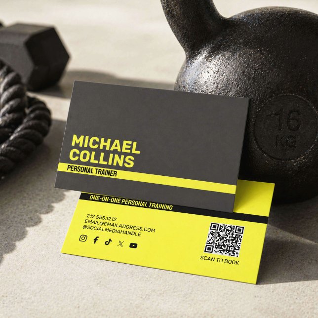 Bold Yellow Personal Trainer Minimal Business Card (Creator Uploaded)