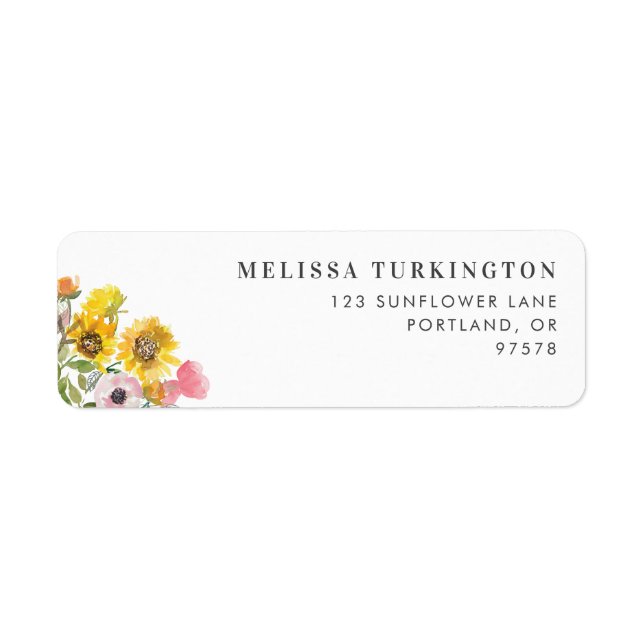 Bold Yellow & Pink Floral Return Address Label (Front)
