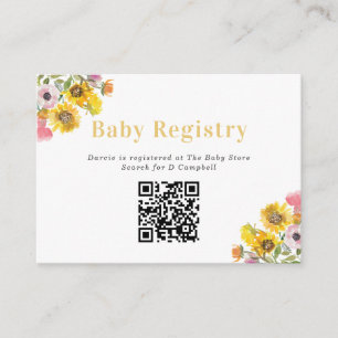 Bold Yellow & Pink Flowers Baby Registry QR Code Enclosure Card