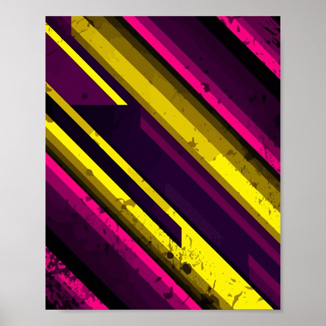 Bold Yellow & Pink Grunge Diagonal Design Poster (Front)