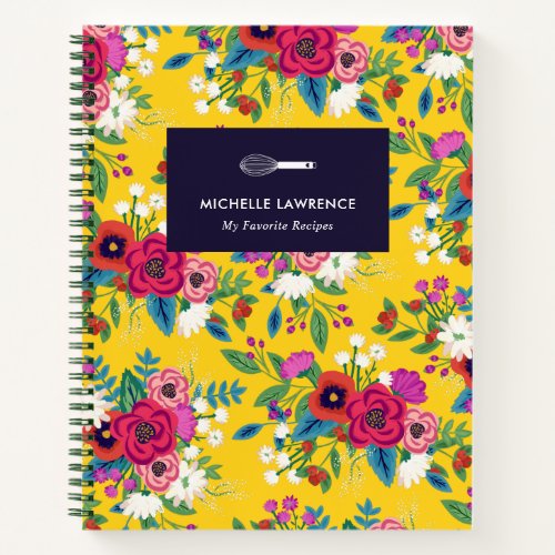Bold Yellow Red Boho Floral Pattern Notebook