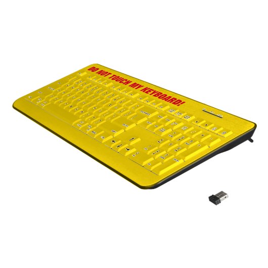 Bold Yellow & Red "DO NOT TOUCH MY KEYBOARD!" Wireless Keyboard (Angled)