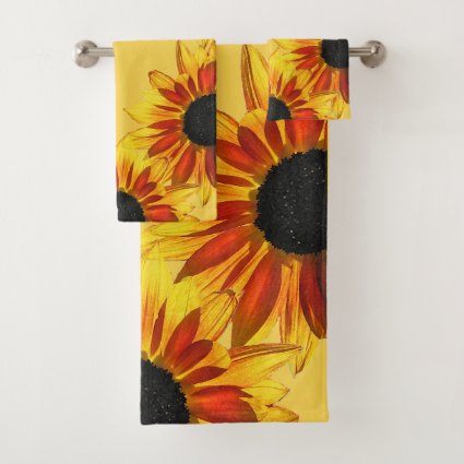 Bold Yellow Red Sunflower Floral Garden Towel Set