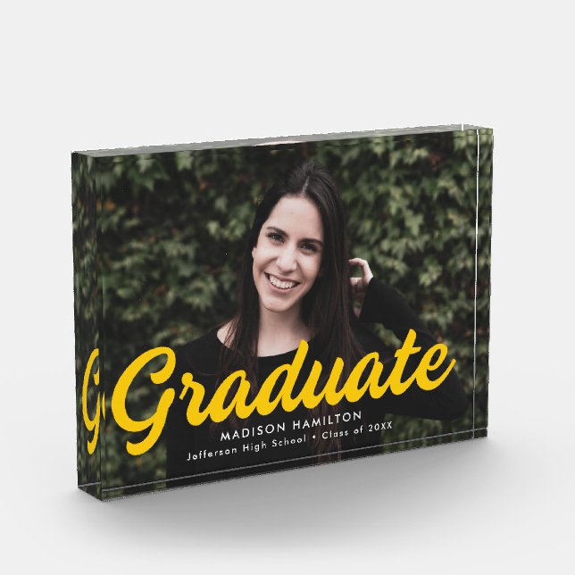 Bold Yellow Script Graduation Photo Block (Left)