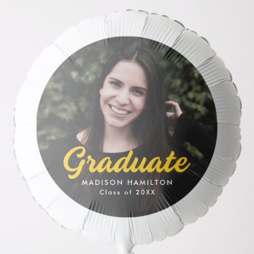 Bold Yellow Script Personalized Photo Graduation Balloon