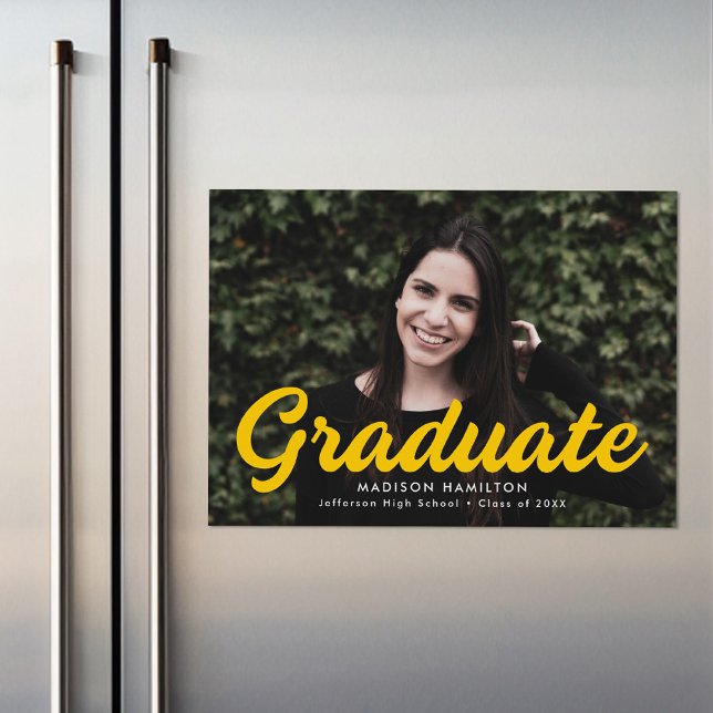 Bold Yellow Script Photo Graduation Announcement (Creator Uploaded)