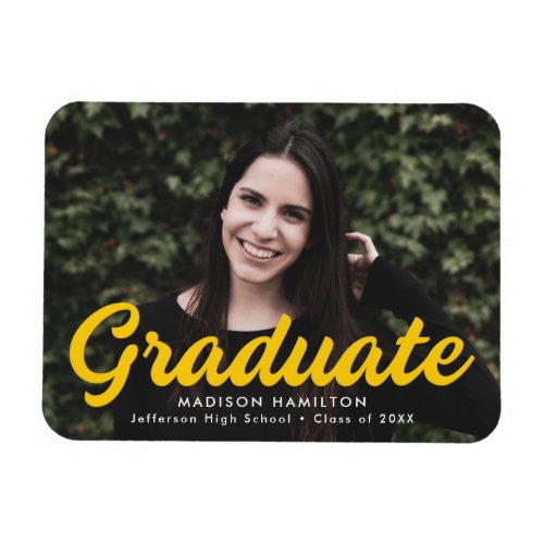 Bold Yellow Script Photo Graduation Announcement Magnet