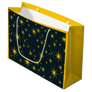 Bold Yellow Stars with Dark Blue Ski Pattern Large Gift Bag