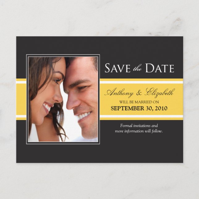 Bold Yellow Stripe Save the Date Postcard (Front)