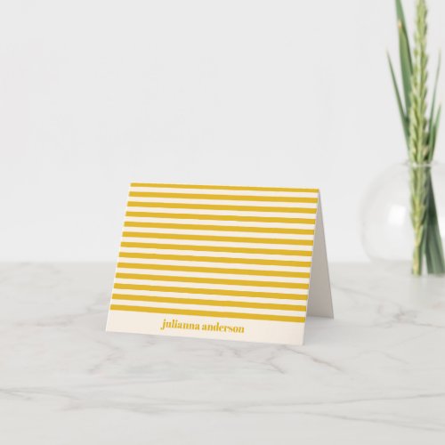 Bold Yellow Stripes Personalized Name Folded Thank You Card