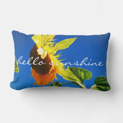 Bold Yellow Sunflower Photo Hello Sunshine Script  Lumbar Pillow