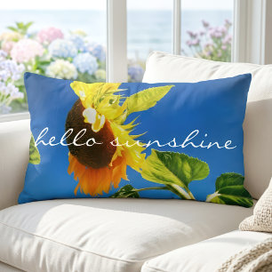 Bold Yellow Sunflower Photo Hello Sunshine Script Lumbar Pillow