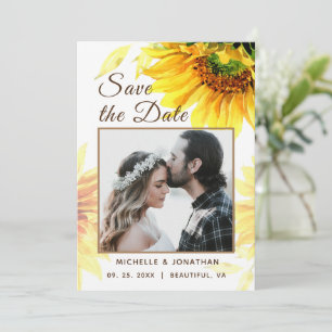 Bold Yellow Sunflower Photograph Wedding Save The Date