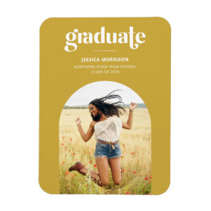 Bold Yellow Trendy Typography Grad Announcement Magnet