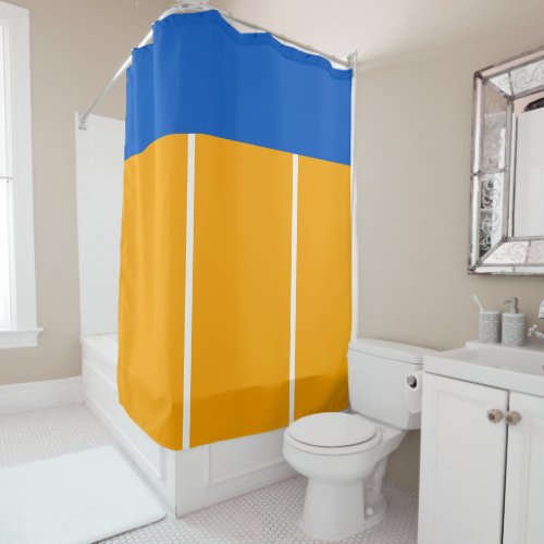 Bold Yellow White Vertical Stripes Bright Blue Top Shower Curtain