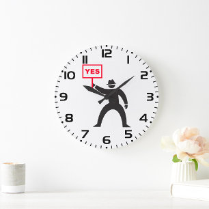 Bold Yes Sign Minimalist Stick Figure Protest Large Clock