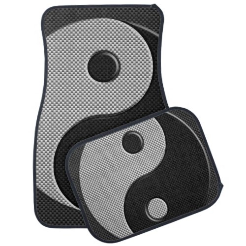 Bold Yin Yang in Carbon Fiber Print Style Car Floor Mat