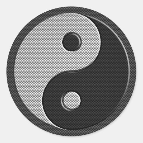 Bold Yin Yang in Carbon Fiber Print Style Classic Round Sticker