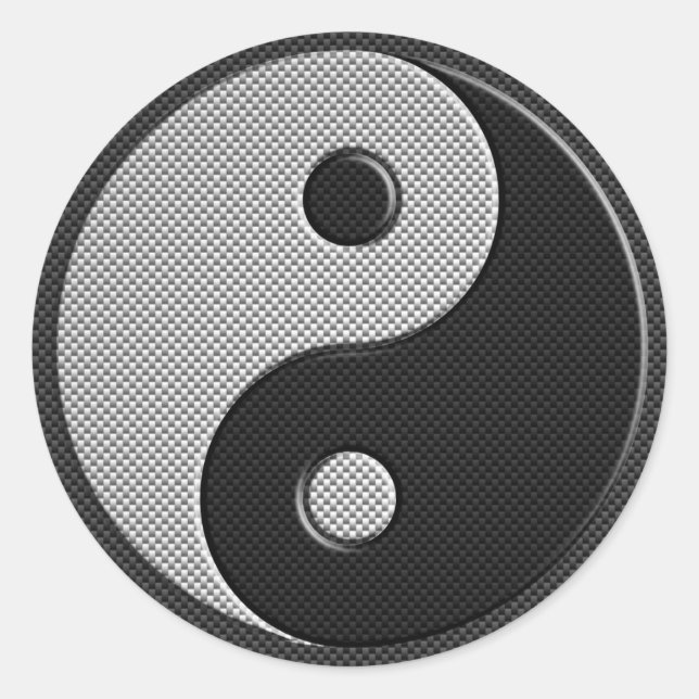 Bold Yin Yang in Carbon Fiber Print Style Classic Round Sticker (Front)