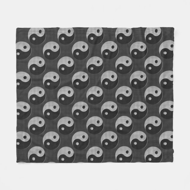 Bold Yin Yang in Carbon Fiber Print Style Fleece Blanket (Front (Horizontal))