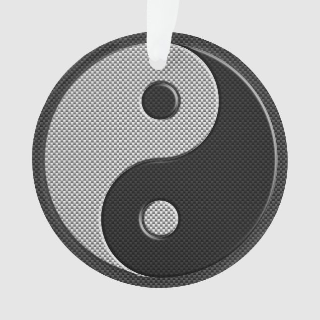 Bold Yin Yang in Carbon Fiber Print Style Ornament (Front)