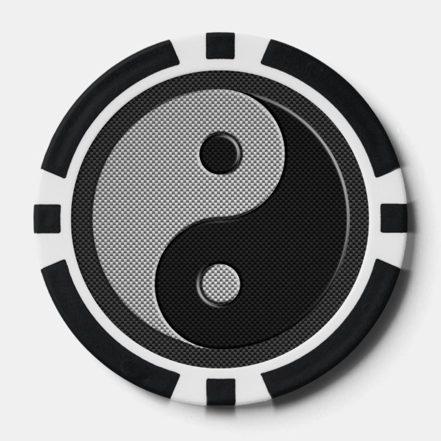Bold Yin Yang in Carbon Fiber Print Style Poker Chips (Front)