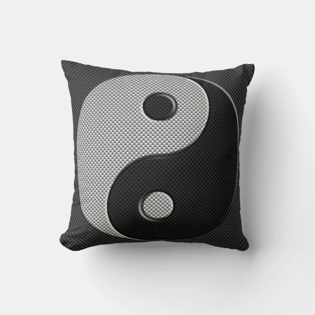 Bold Yin Yang in Carbon Fiber Print Style Throw Pillow (Front)