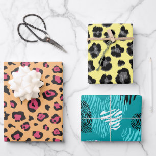 Bold Zebra and Leopard Print Pattern Wrapping Paper Sheets