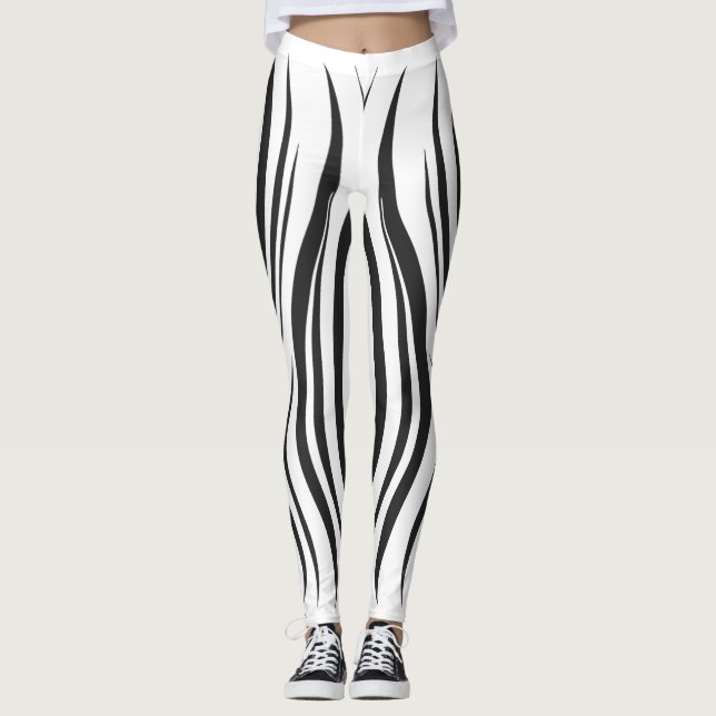 Bold Zebra Stripe Pattern Leggings  (Front)