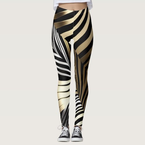 Bold zebra stripes in metallics leggings